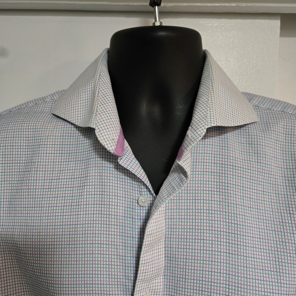 Steven Land Dress Shirt‎ 16 1/2 34/35 Blue Plaid French Cuff Long Sleeve